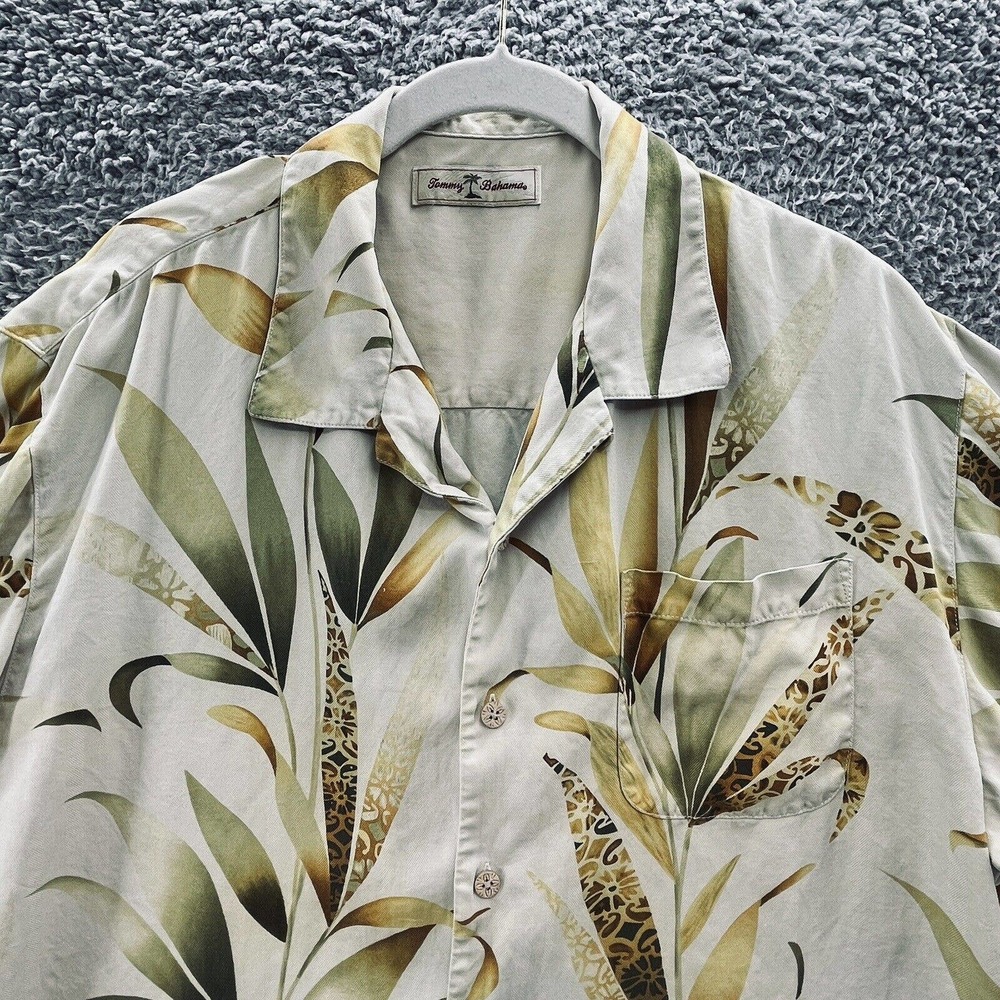 Tommy Bahama Shirt Cream Silk Tropical Botanic Short Sleeve Button Up - Picture 2 of 9